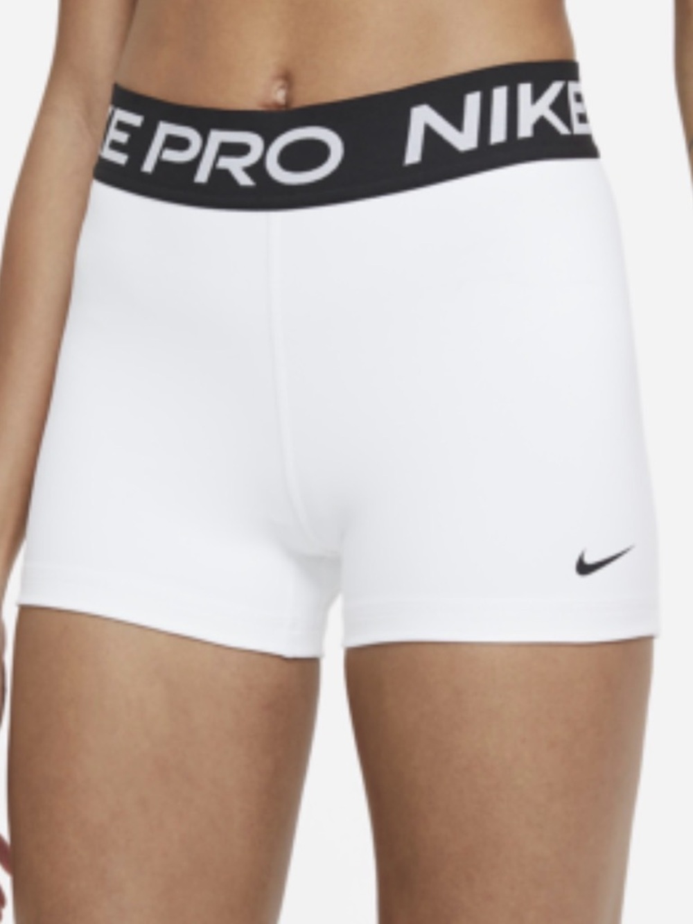 Nike White Pro Elastic-Waist Bike Shorts with Black Logo